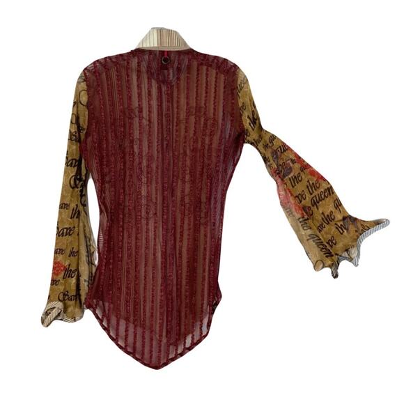 SAVE THE QUEEN Top M ITALY Appliqué-Peacock-Ruffle-Glitter Graphic Mixed-Media - Picture 2 of 16